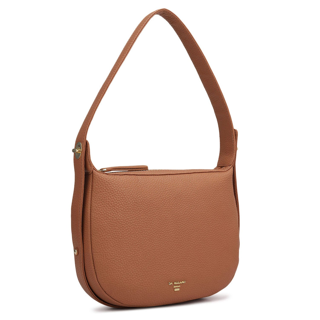 Small Wax Leather Hobo Bag - Terracotta