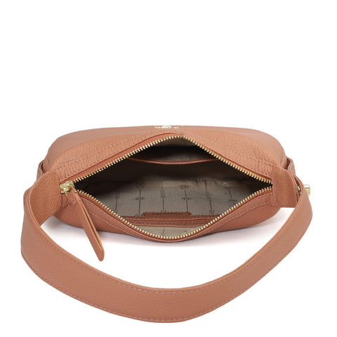 Small Wax Leather Hobo Bag - Terracotta