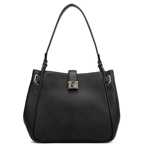 Medium Wax Leather Hobo - Black