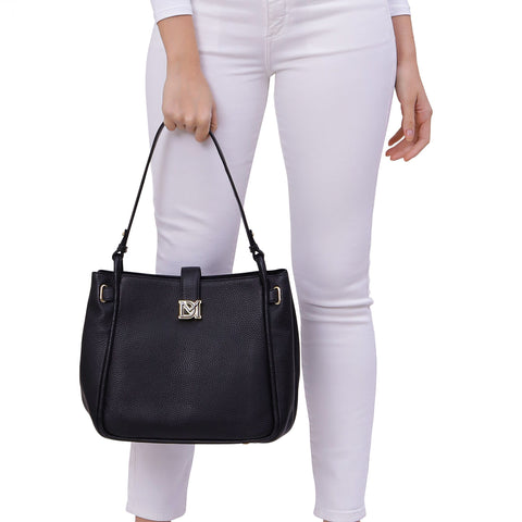 Medium Wax Leather Hobo - Black