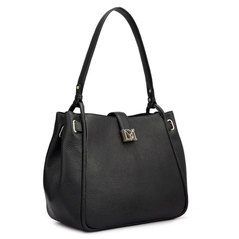 Medium Wax Leather Hobo - Black