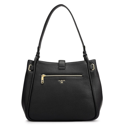 Medium Wax Leather Hobo - Black