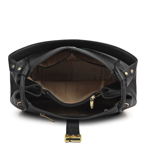 Medium Wax Leather Hobo - Black
