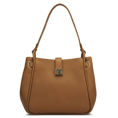 Medium Wax Leather Hobo - Caramel