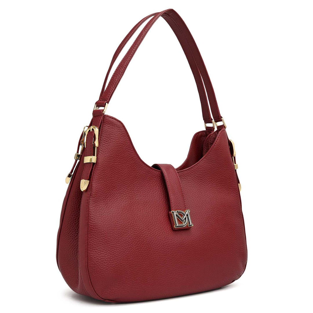 Medium Wax Leather Hobo - Cherry