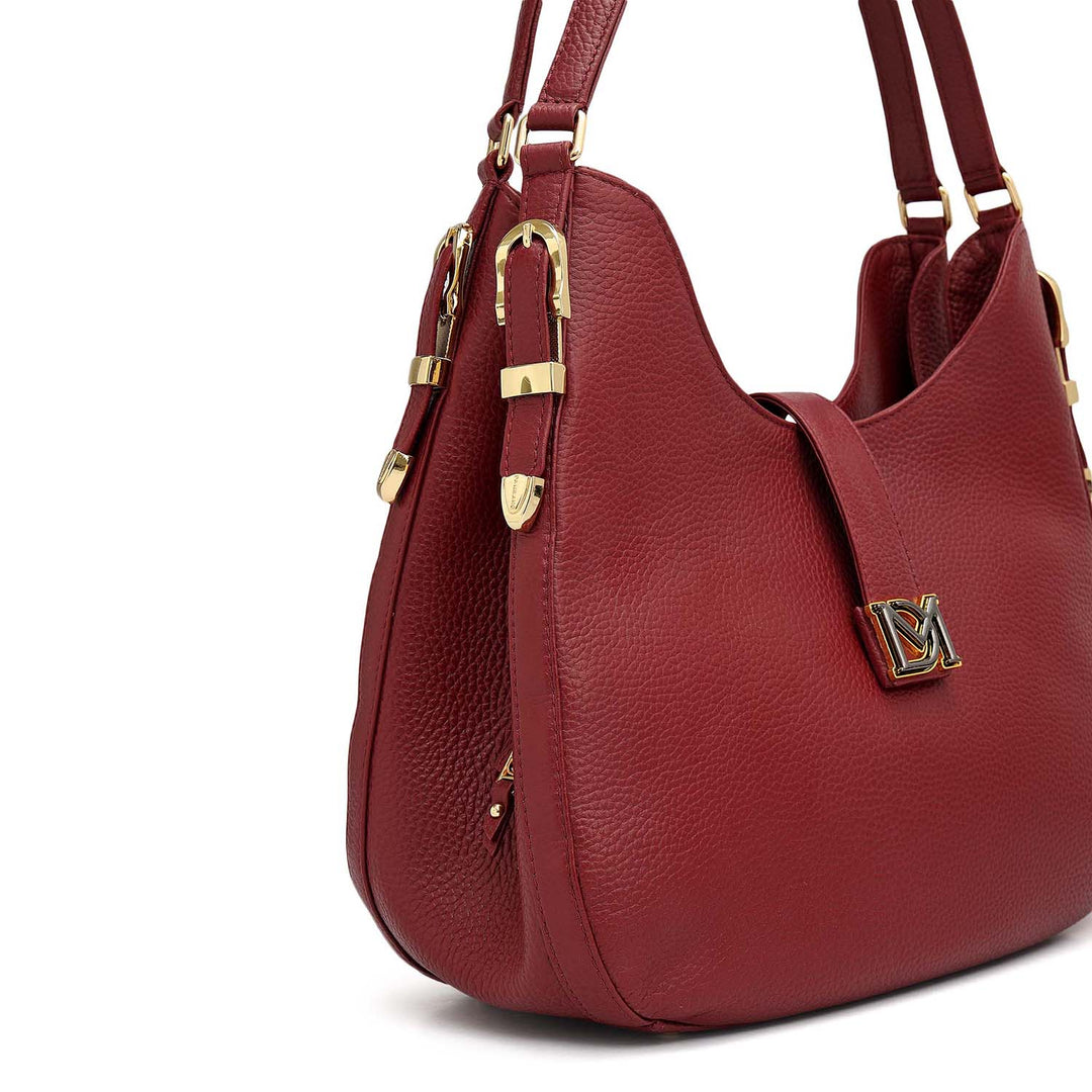 Medium Wax Leather Hobo - Cherry