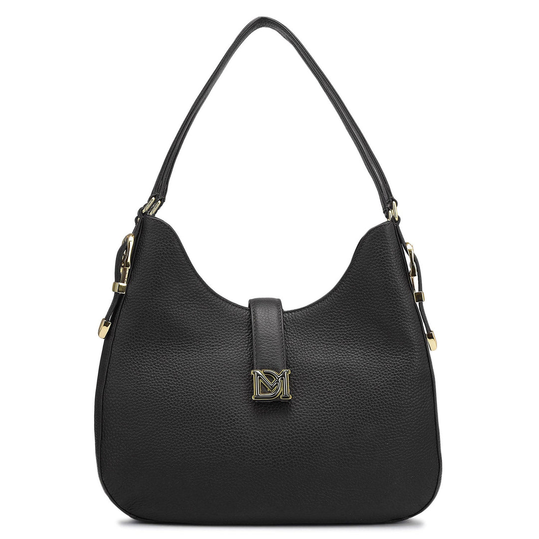 Medium Wax Leather Hobo - Black