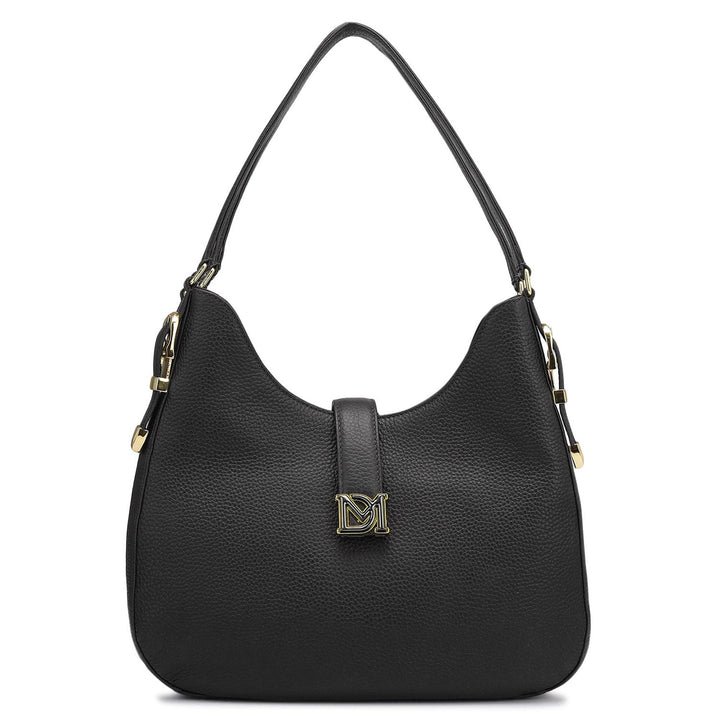 Medium Wax Leather Hobo - Black