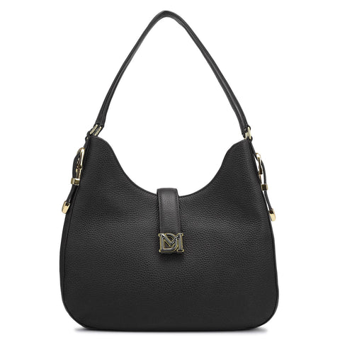Medium Wax Leather Hobo - Black