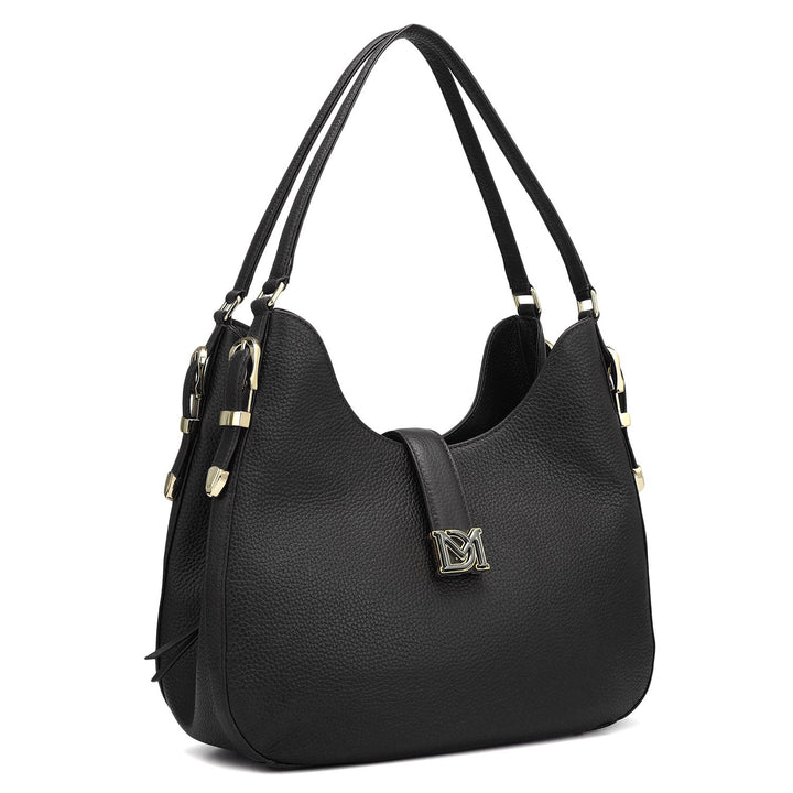 Medium Wax Leather Hobo - Black