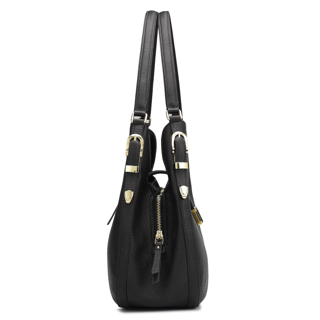 Medium Wax Leather Hobo - Black