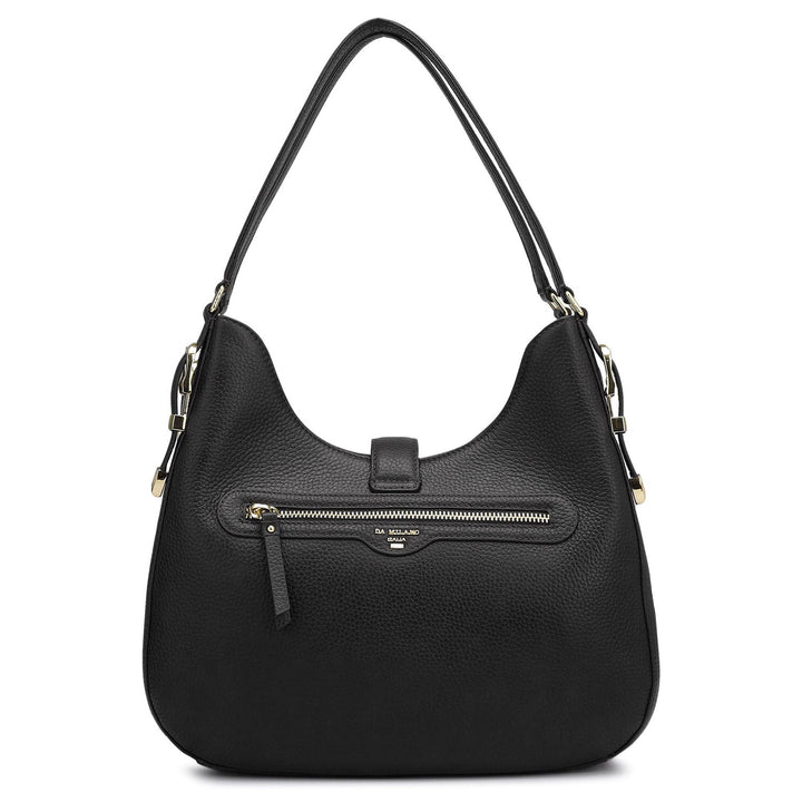 Medium Wax Leather Hobo - Black