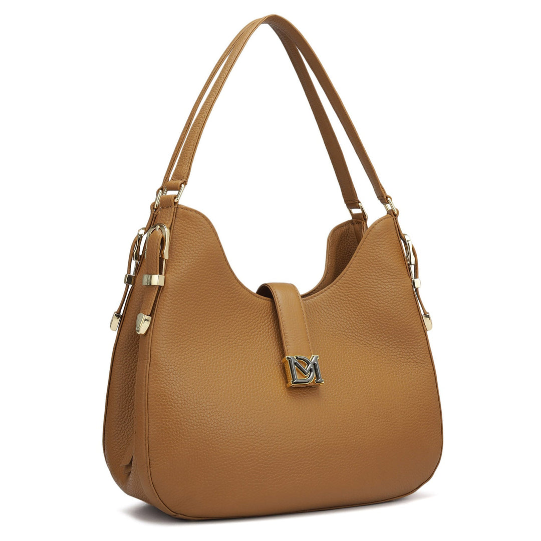 Medium Wax Leather Shoulder Bag - Caramel
