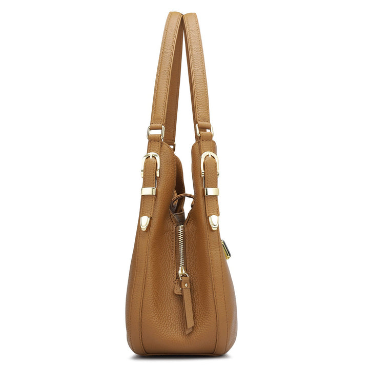 Medium Wax Leather Shoulder Bag - Caramel