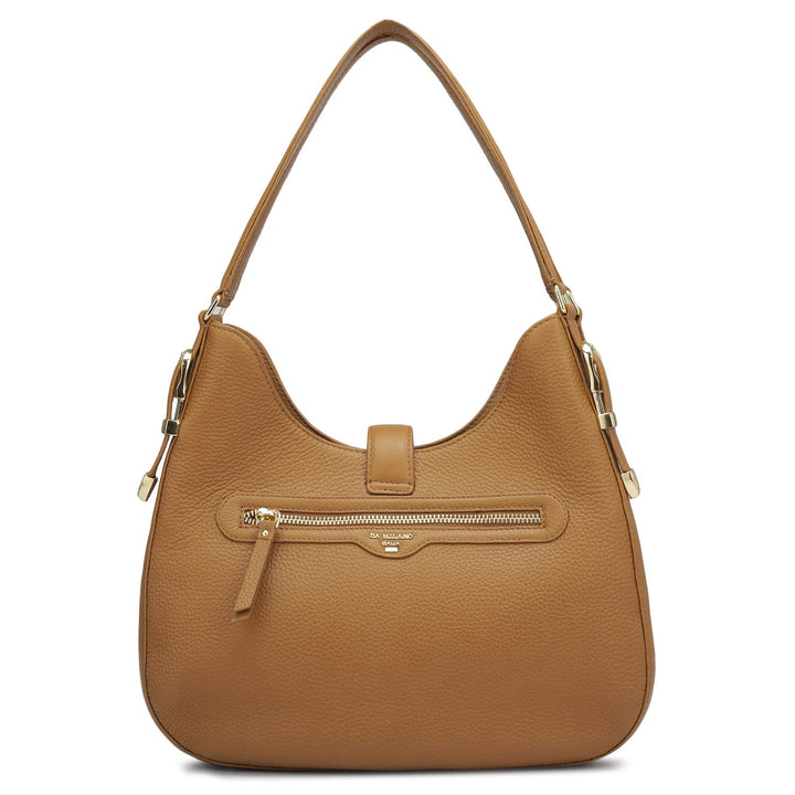 Medium Wax Leather Shoulder Bag - Caramel