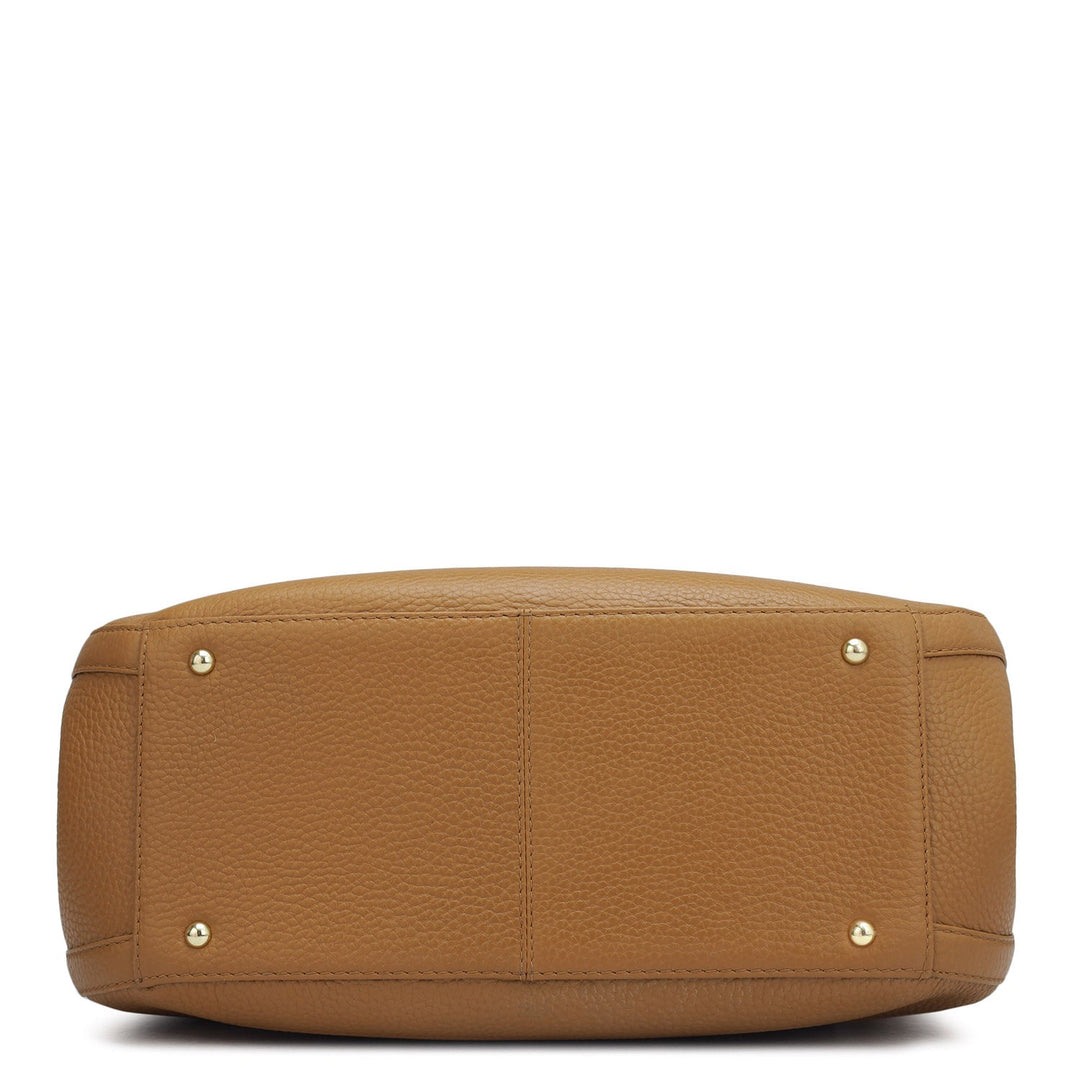 Medium Wax Leather Shoulder Bag - Caramel