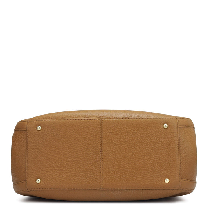 Medium Wax Leather Shoulder Bag - Caramel