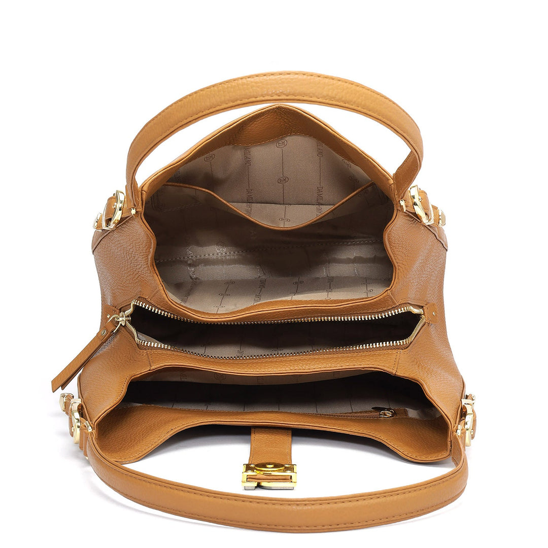 Medium Wax Leather Shoulder Bag - Caramel