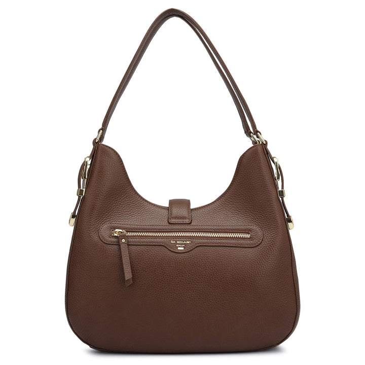 Medium Wax Leather Shoulder Bag - Espresso