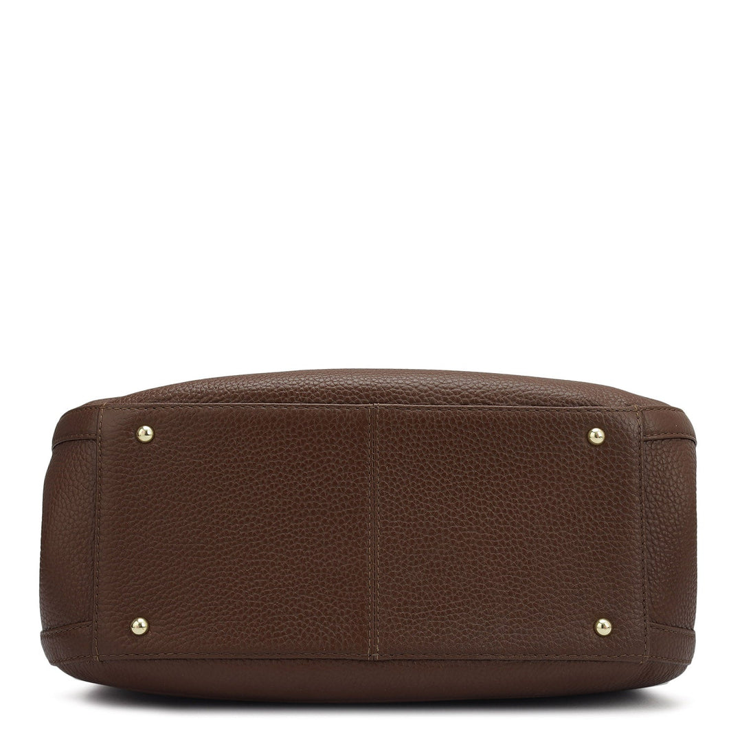 Medium Wax Leather Shoulder Bag - Espresso