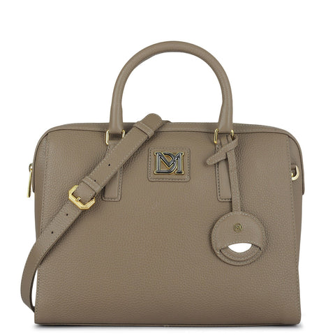 Medium Wax Leather Satchel - Greyish Taupe