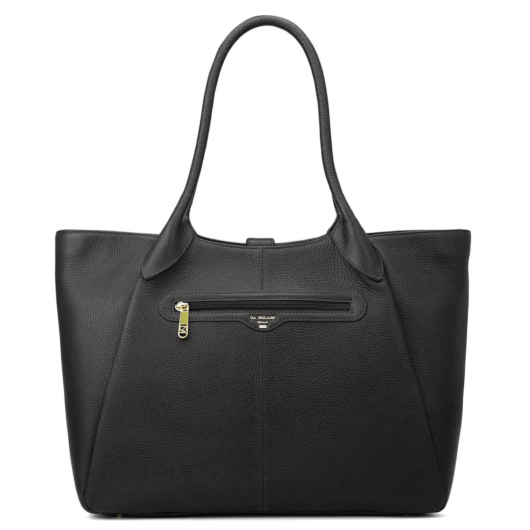Large Wax Leather Tote - Black