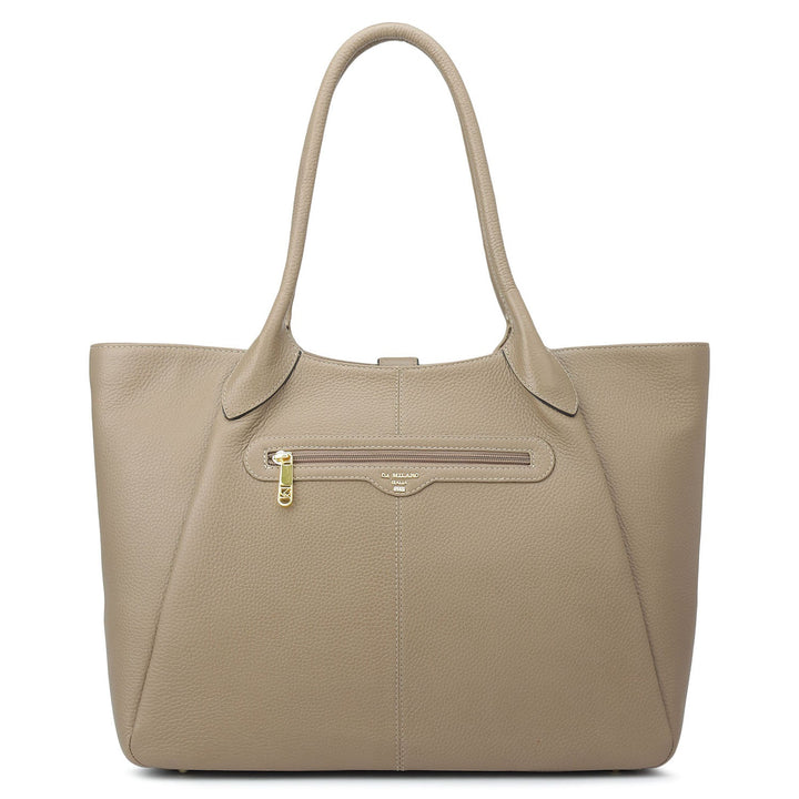 Large Wax Leather Tote - Greyish Taupe