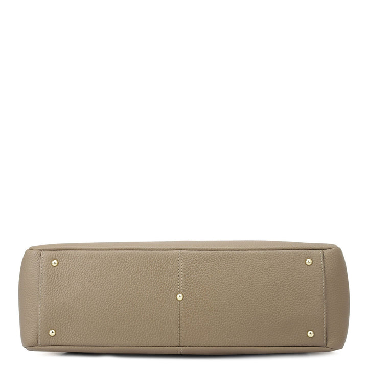 Large Wax Leather Tote - Greyish Taupe