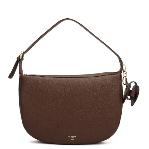 Medium Wax Leather Hobo Bag - Espresso
