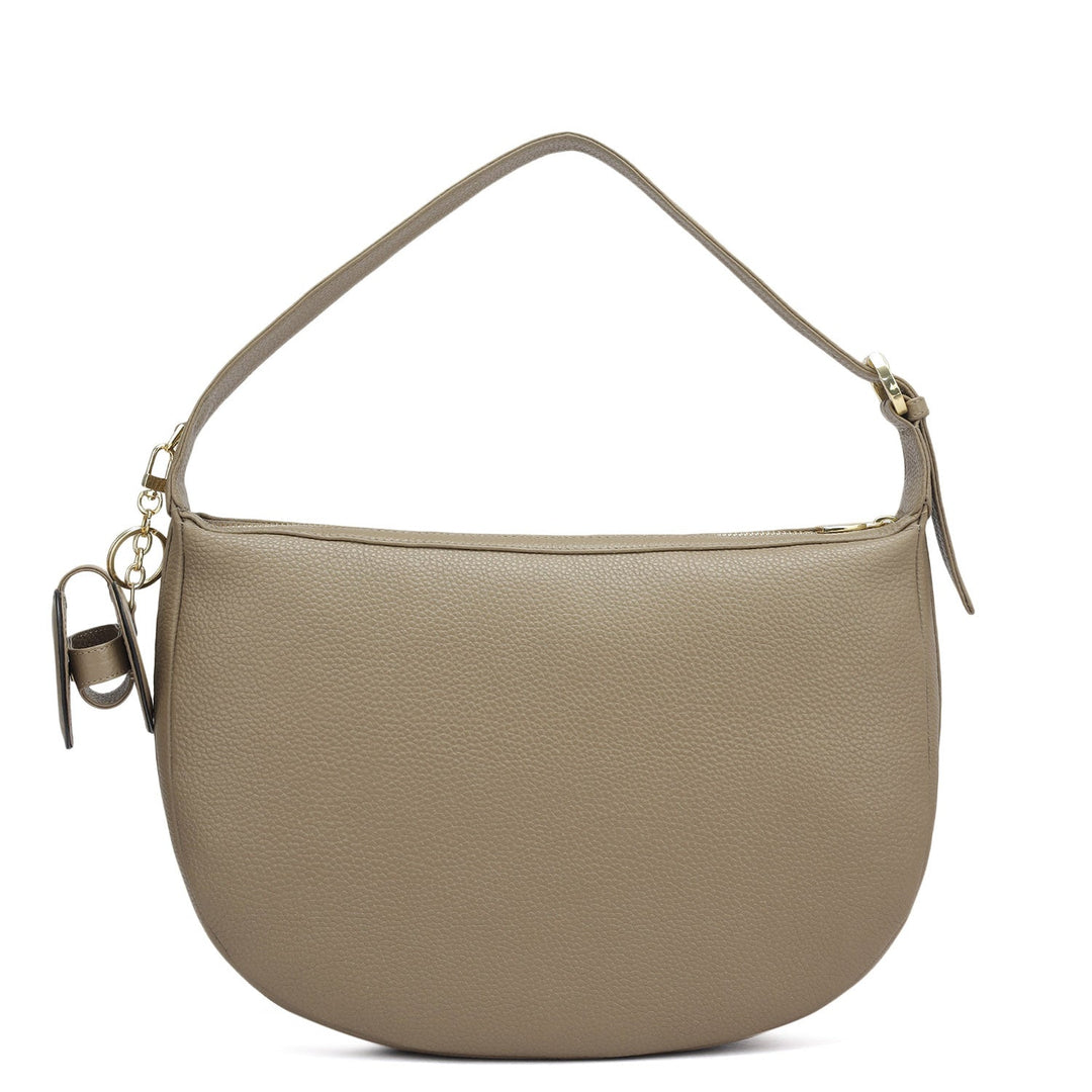 Medium Wax Leather Hobo Bag - Greyish Taupe
