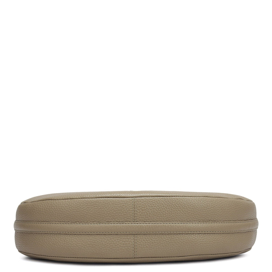 Medium Wax Leather Hobo Bag - Greyish Taupe