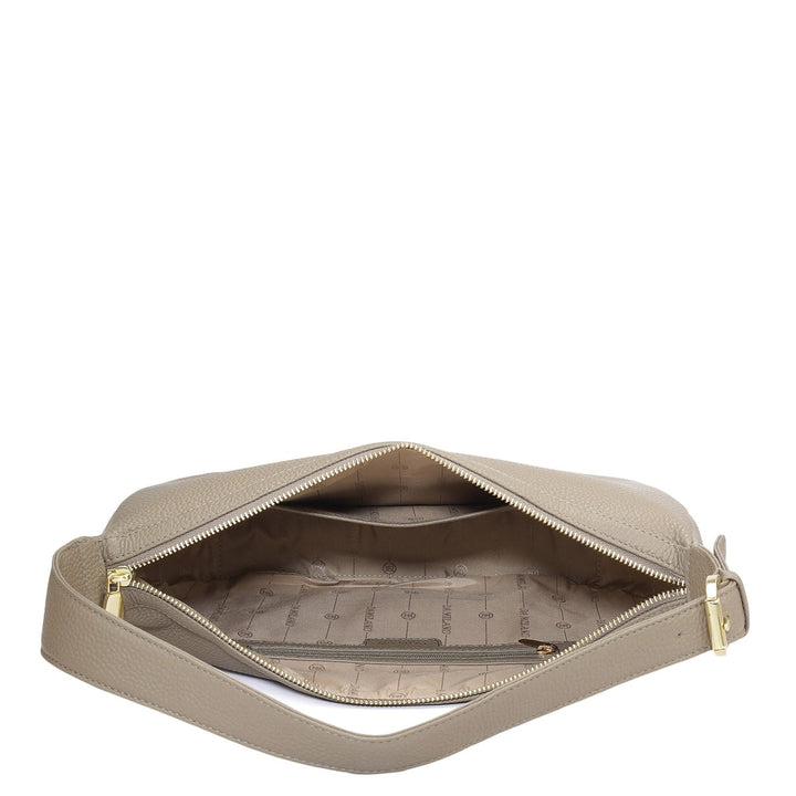 Medium Wax Leather Hobo Bag - Greyish Taupe