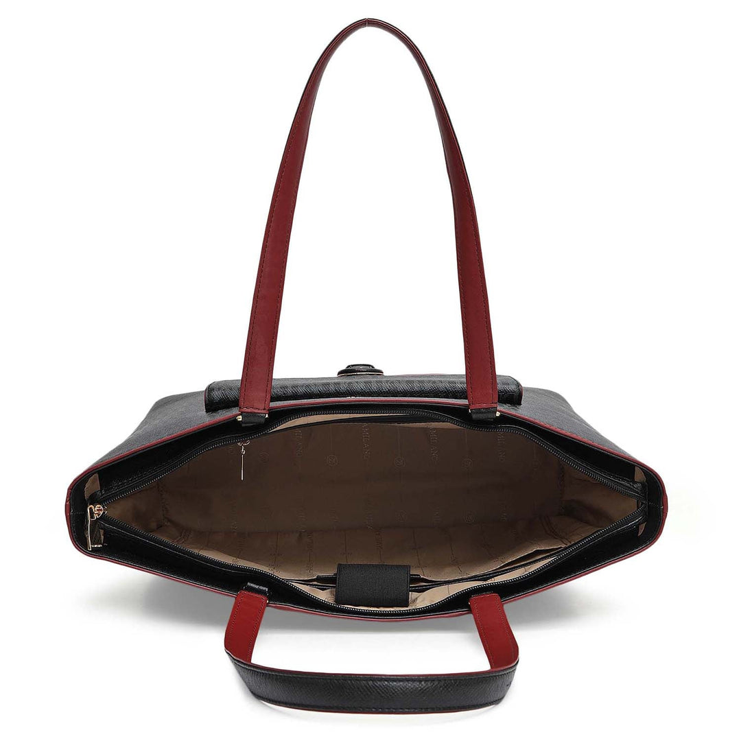 Large Monogram Leather Tote - Black