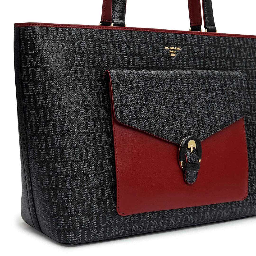 Large Monogram Leather Tote - Black