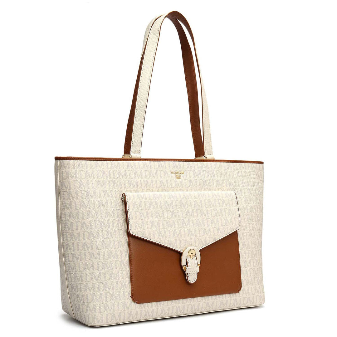 Large Monogram Leather Tote - Marshmallow