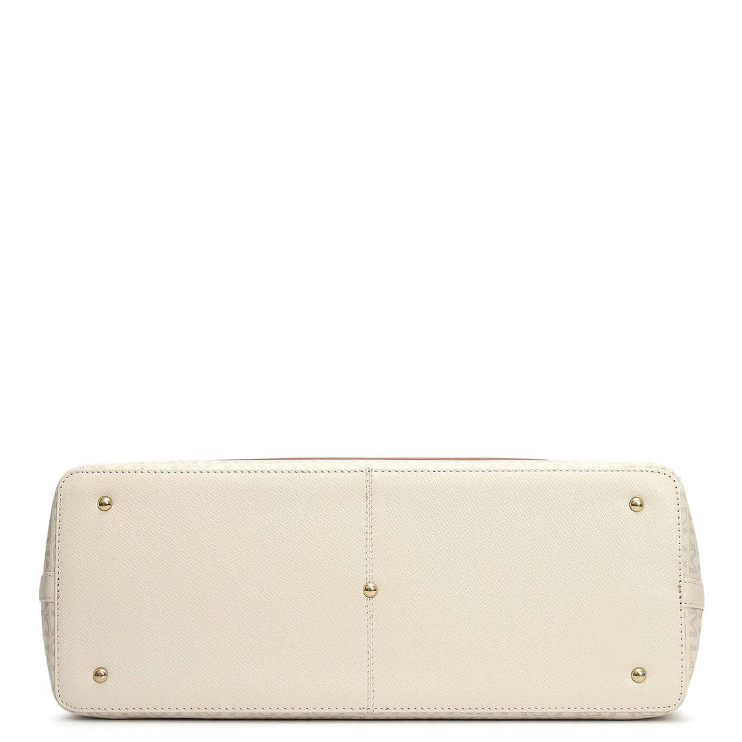 Large Monogram Leather Tote - Marshmallow