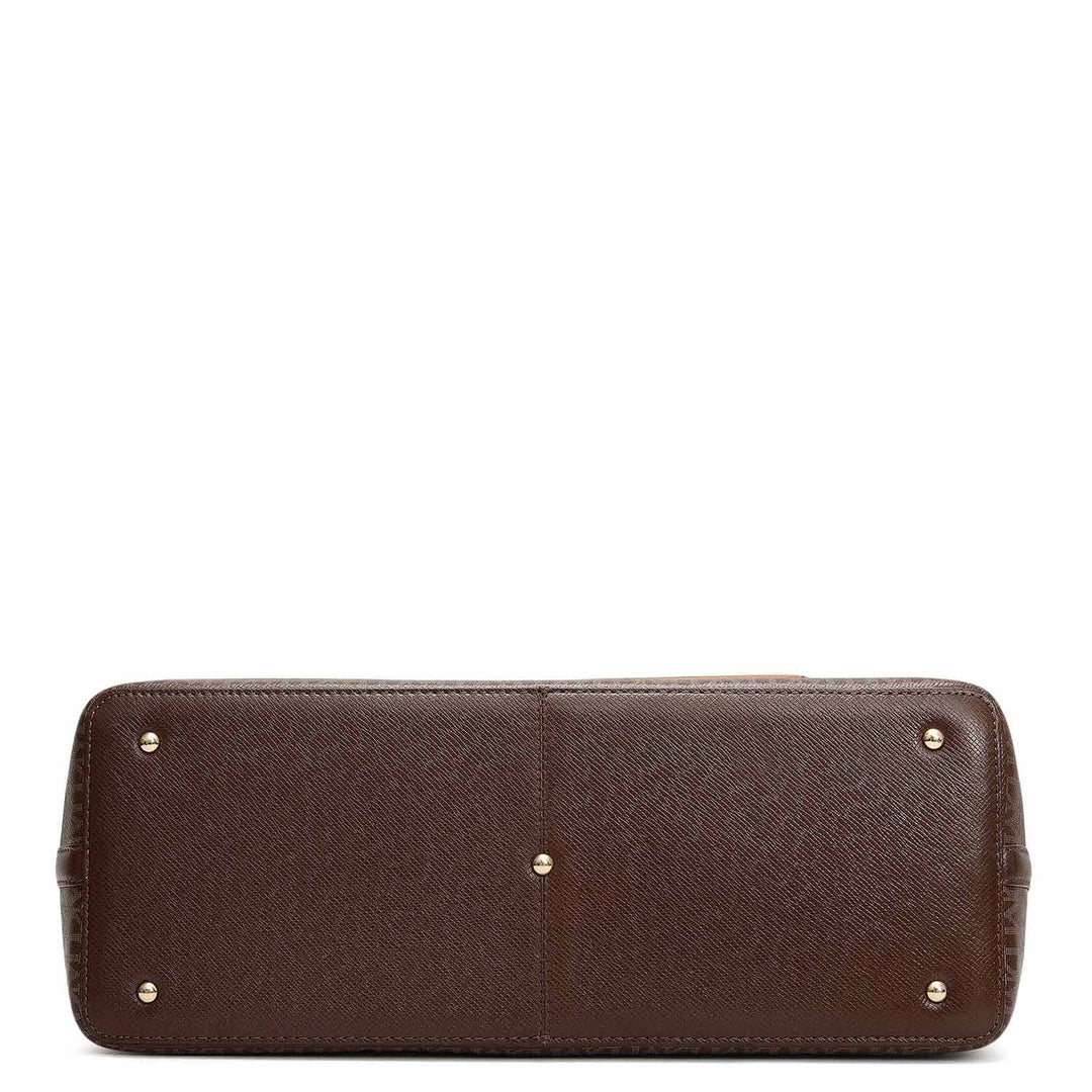 Large Monogram Leather Tote - Walnut