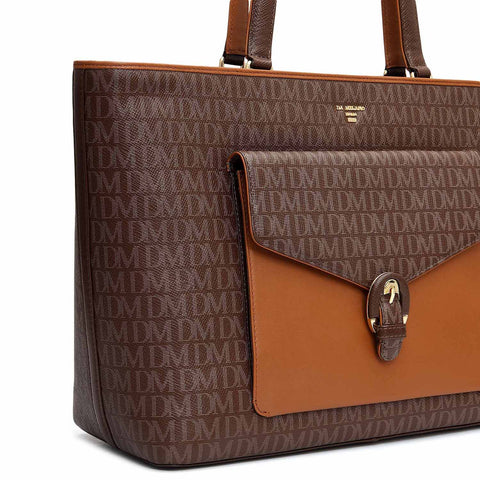 Large Monogram Leather Tote - Walnut