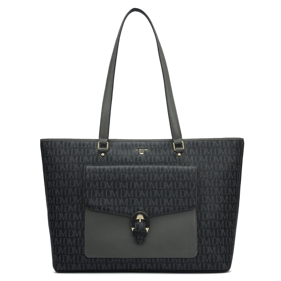 Large Monogram Plain Leather Tote - Black