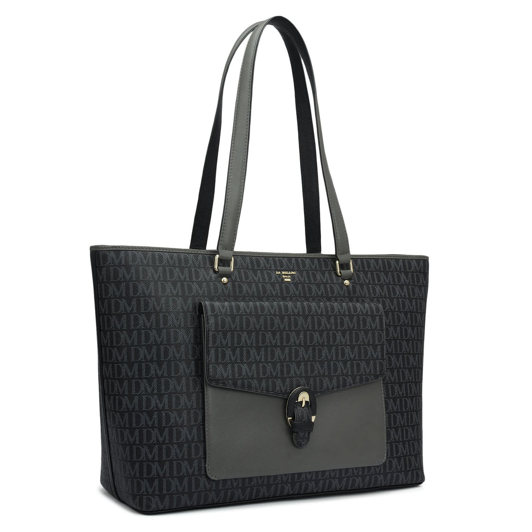 Large Monogram Plain Leather Tote - Black