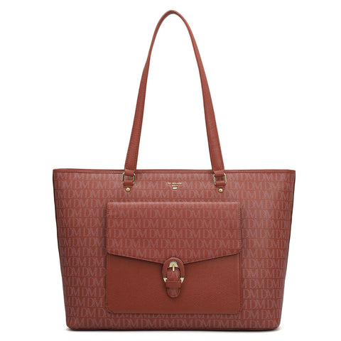 Large Monogram Franzy Leather Tote - Brick