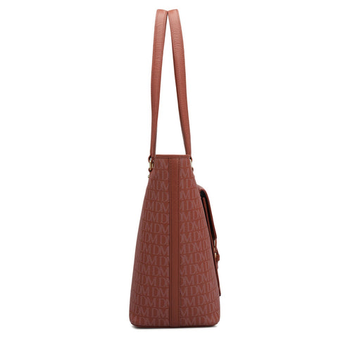 Large Monogram Franzy Leather Tote - Brick