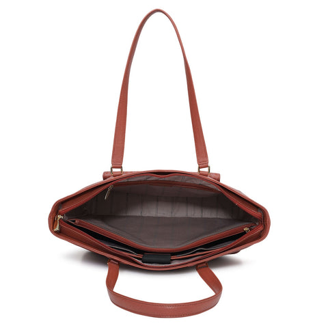 Large Monogram Franzy Leather Tote - Brick