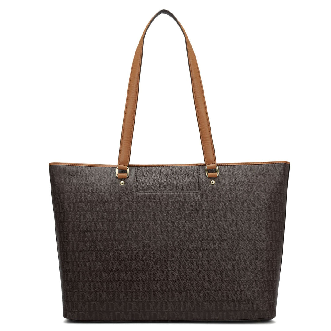 Large Monogram Plain Leather Tote - Chocolate