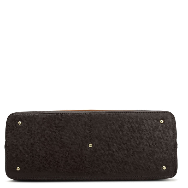 Large Monogram Plain Leather Tote - Chocolate