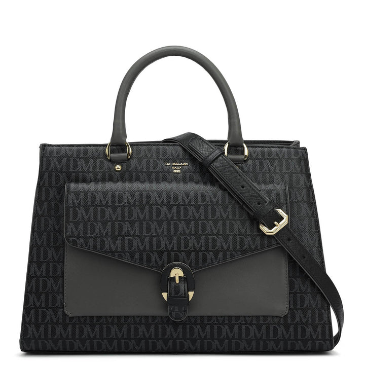 Medium Monogram Plain Leather Satchel - Black