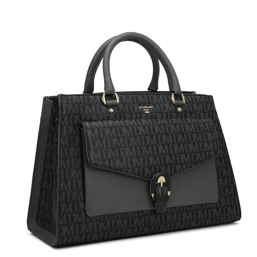 Medium Monogram Plain Leather Satchel - Black