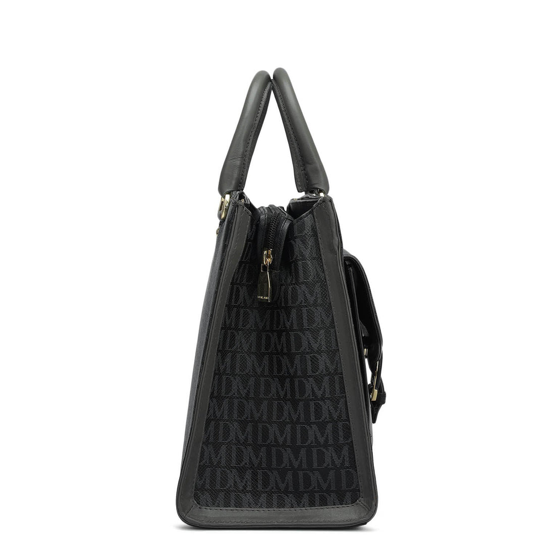 Medium Monogram Plain Leather Satchel - Black
