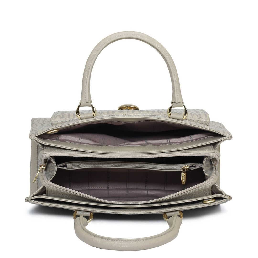 Medium Monogram Franzy Leather Satchel - Chalk