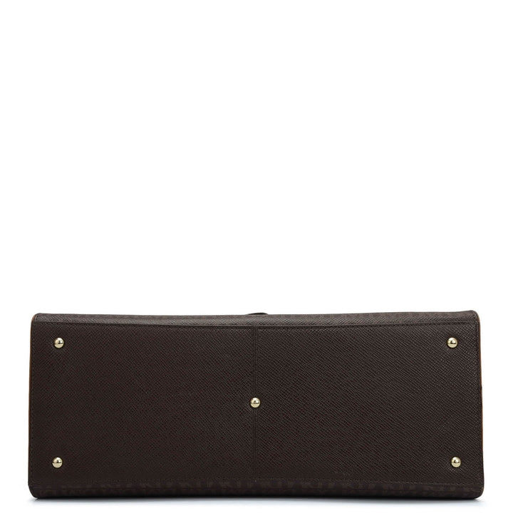 Medium Monogram Plain Leather Satchel - Chocolate